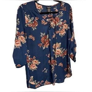 Rue21 Women’s Large VNeck Navy Floral Blouse
